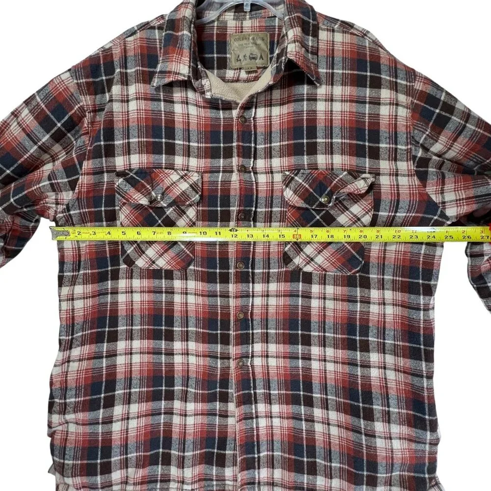 Cold Storage Mens Red Black Plaid Flannel Shirt Jacket Fleece Shacket XL Snaps